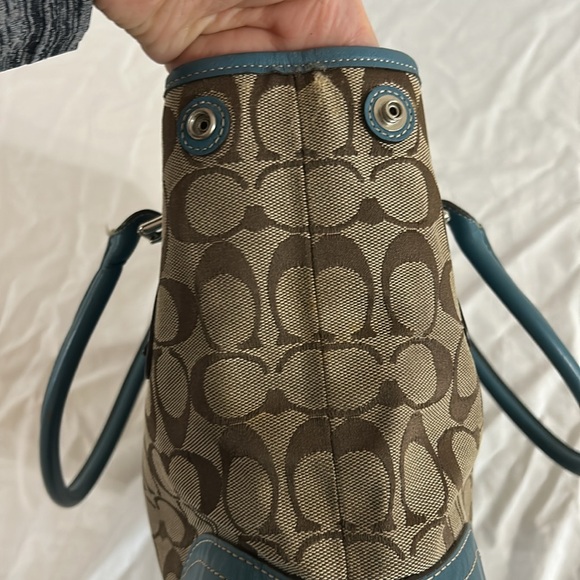 *RARE* Coach F11220 Jacquard Hampton Tan/Blue Satchel Shoulder Bag - Picture 10 of 13